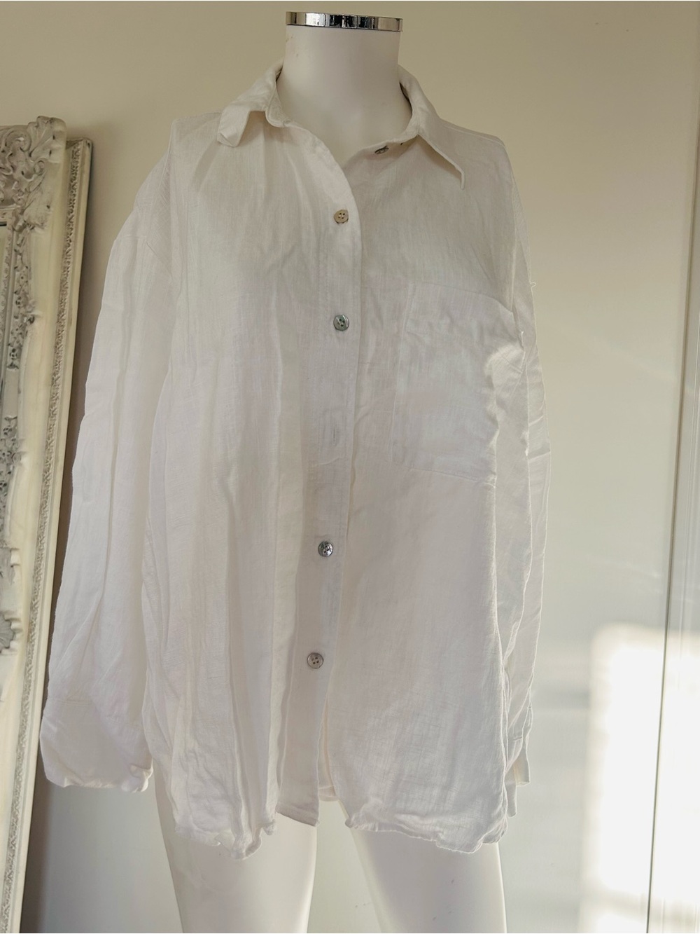 Zara White Linen Button Front Shirt Size S - Picture 5 of 7